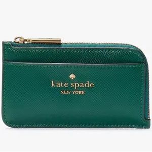 Kate Spade Green Saffiano Leather Madison Top Zip Card Holder